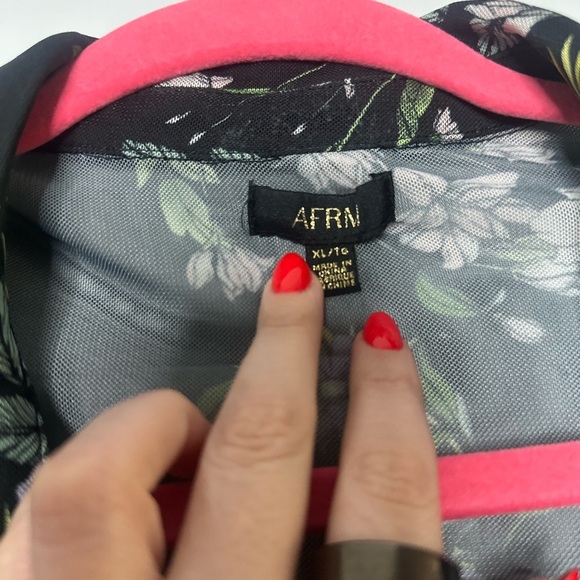 AFRM Sheer Mesh Floral Button Down Blouse – Black Purple Green XL Y2K Romantic - Picture 4 of 6